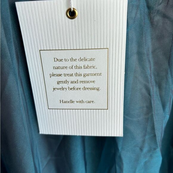 Nwt Mac Duggal Organza One Shoulder Pleated Tiered Ruffle Gown Fusion Blue Dress - Picture 10 of 11